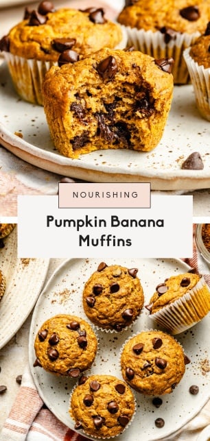 collage of pumpkin banana muffins